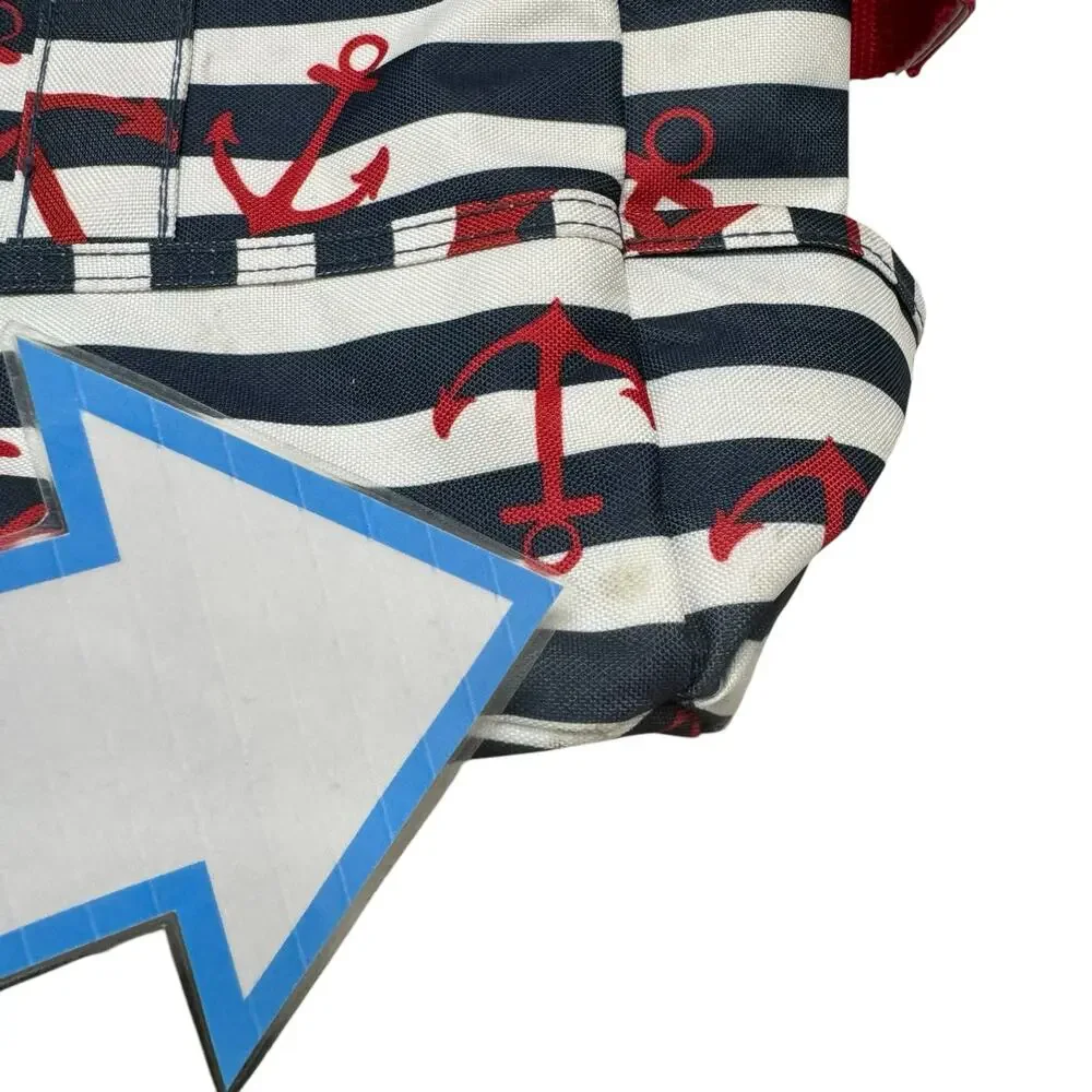 LAURA ASHLEY Seaside Blue White Red Anchor Lined Beach Tote Swim Bag Lined - Picture 12 of 13